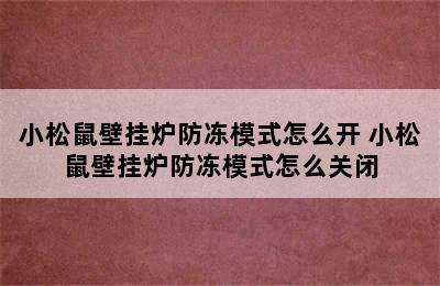 小松鼠壁挂炉防冻模式怎么开 小松鼠壁挂炉防冻模式怎么关闭